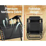 Gardeon Zero Gravity Chair Folding Outdoor Recliner Adjustable Sun Lounge Camping Black - Rear View