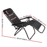 Gardeon 2PC Zero Gravity Chair Folding Outdoor Recliner Adjustable Sun Lounge Camping Black - Front View