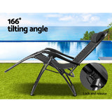 Gardeon 2PC Zero Gravity Chair Folding Outdoor Recliner Adjustable Sun Lounge Camping Black - 45-Degree Angle