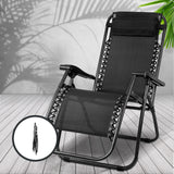 Gardeon 2PC Zero Gravity Chair Folding Outdoor Recliner Adjustable Sun Lounge Camping Black - Close-Up Angle