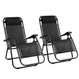 Gardeon 2PC Zero Gravity Chair Folding Outdoor Recliner Adjustable Sun Lounge Camping Black - Low Angle