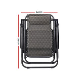 Gardeon 2PC Zero Gravity Chair Folding Outdoor Recliner Adjustable Sun Lounge Camping Grey - Side View