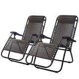 Gardeon 2PC Zero Gravity Chair Folding Outdoor Recliner Adjustable Sun Lounge Camping Grey - Low Angle