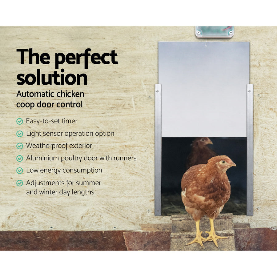 Giantz automatic chicken coop door opener with aluminium door, braided rope lift