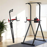 Everfit Chin Up Tower Pull Up Station Adjustable Dip Station Folding Home Gym Black - Close-Up Angle