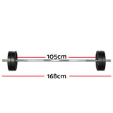 Everfit 48kg Barbell Set Weight Plates Bar Lifting Bench 168cm - Front View