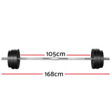 Everfit 58kg Barbell Set Weight Plates Bar Lifting Bench 168cm - Front View
