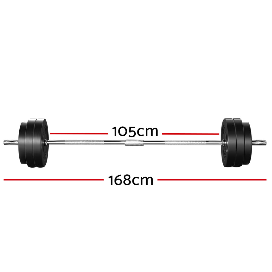 Everfit 58kg Barbell Set Weight Plates Bar Lifting Bench 168cm