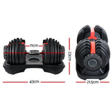 Everfit 24kg Dumbbells Adjustable Dumbbell Weight Plates Home Gym 2pcs - Front View