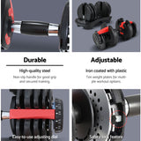 Everfit 24kg Dumbbells Adjustable Dumbbell Weight Plates Home Gym 2pcs - Top-Down View