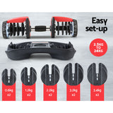 Everfit 24kg Dumbbells Adjustable Dumbbell Weight Plates Home Gym 2pcs - 45-Degree Angle