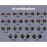 Everfit 24kg Dumbbells Adjustable Dumbbell Weight Plates Home Gym 2pcs - Rear View