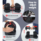 Everfit 24kg Dumbbells Adjustable Dumbbell Weight Plates Home Gym 2pcs - Close-Up Angle