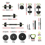 Everfit 25kg Adjustable Dumbbells Set Kettle Bell Weight Plates Barbells Gym - Front View