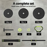 Everfit 25kg Adjustable Dumbbells Set Kettle Bell Weight Plates Barbells Gym - Rear View