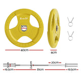 Everfit Barbells 46KG 120CM Dumbbell Barbell Plate Weight Lifting Home Gym Yellow - Front View