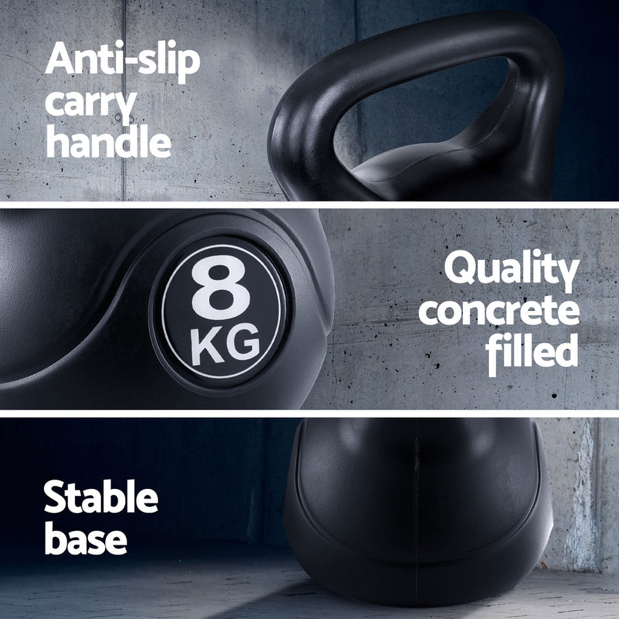 Everfit 8kg Kettlebell Set Weight Lifting Bench Dumbbells Kettle Bell Gym Home