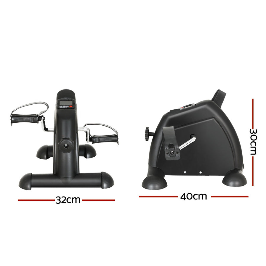 Everfit black mini pedal exerciser under desk bike with LED display, wide foot pedals with straps