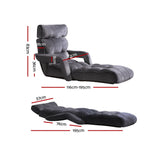 Artiss Floor Lounge Sofa With Armrest Flocking Fabric Charcoal - Front View