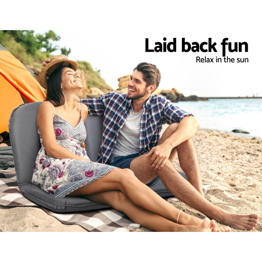 Portable Adjustable Lounge Sofa Chair for Camping and Beach - Grey