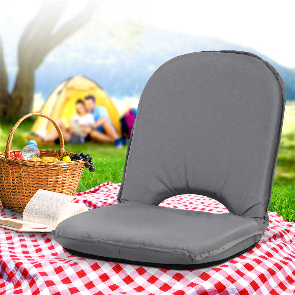 Portable Adjustable Lounge Sofa Chair for Camping and Beach - Grey