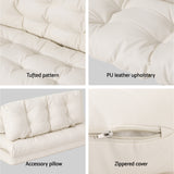 Artiss Floor Lounge Sofa Bed 2 Seater Pillow Leather White - Rear View