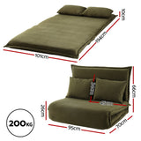 Artiss Floor Lounge Sofa Bed Foldable 2 Seater Green - Front View