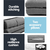 Artiss Lounge Sofa Bed 2-seater Grey Fabric - Rear View