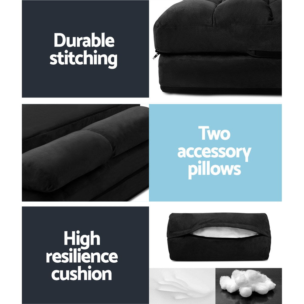 Artiss Floor Lounge Sofa Bed 2-seater Charcoal Suede