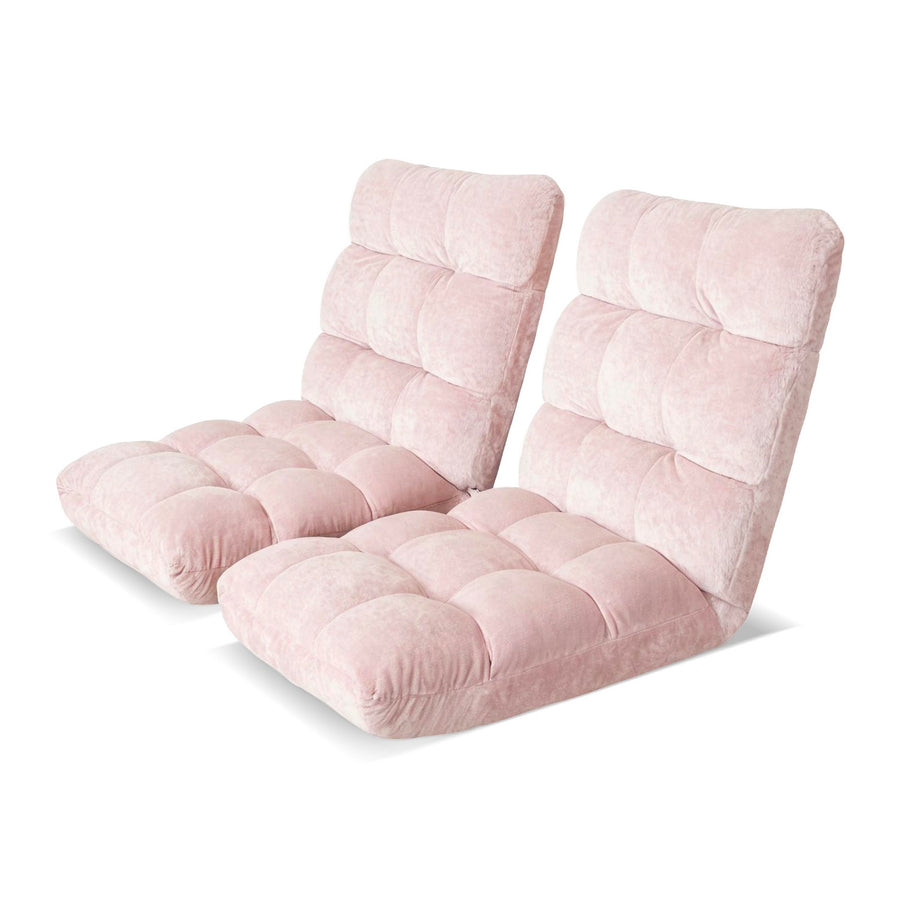Artiss 2PCS Floor Lounge Sofa Bed Flannel Fabric Pink