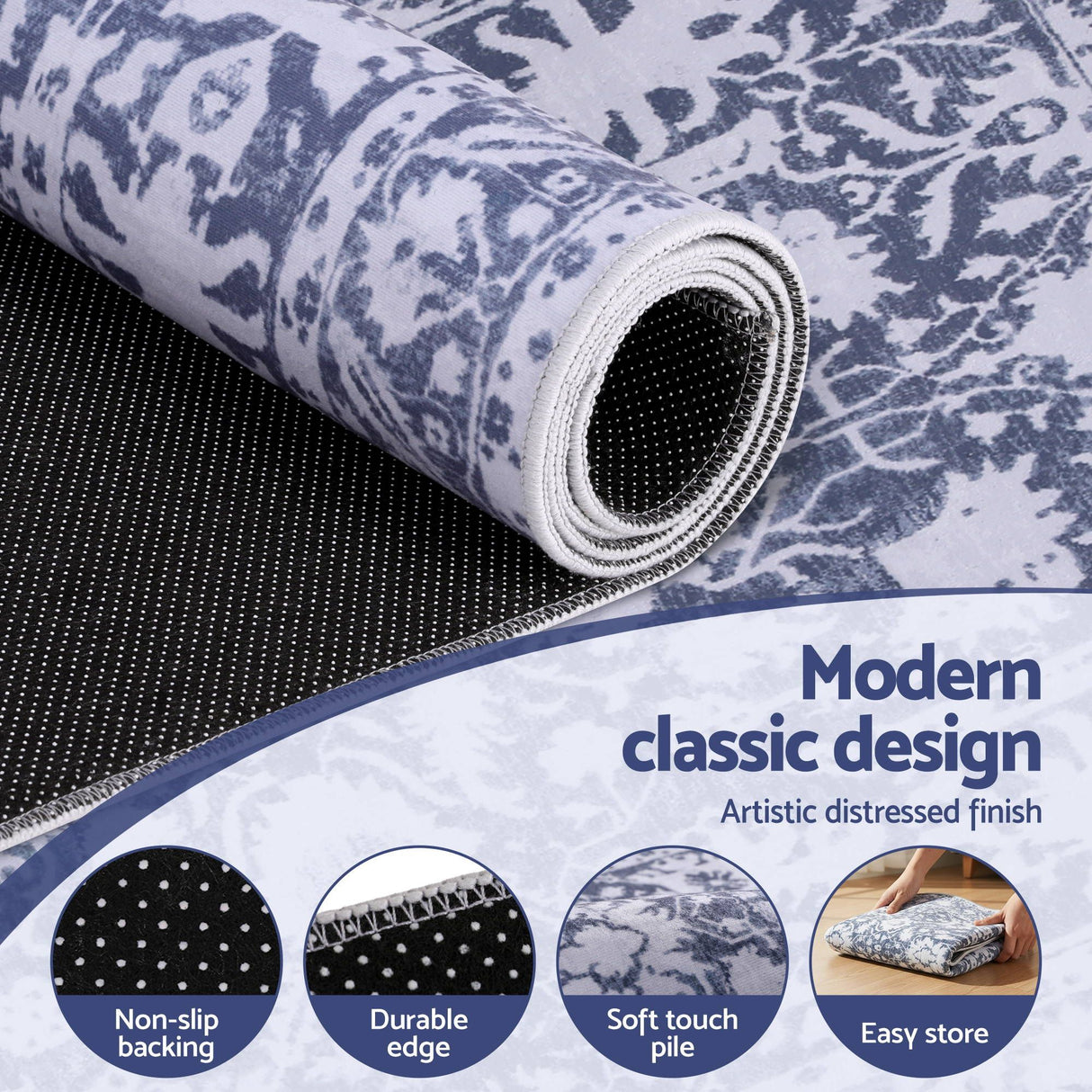 Artiss 60 x 300 cm Runner Rugs for Hallway Bedroom Pad-Free Dense Dot Backing Stops Slipping & Robot Vacuum Friendly, Vintage Carpet for Reading Nook Dining Area, 100% Polyester Washable