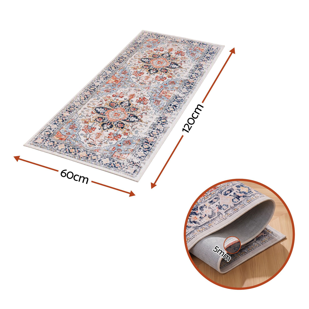 Artiss 60 x 120 cm Runner Rugs For Living Room No Heavy Rubber Crease-Free Foldable Design For Kitchen Entryway And Bedroom 100% Polyester Water-repellent Resistant Non-Shedding