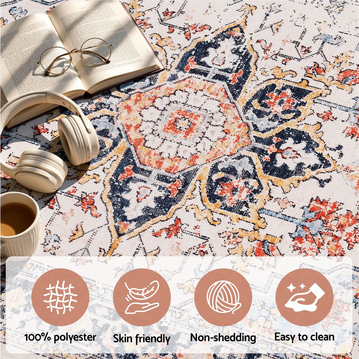 Artiss 80 x 180 cm Runner Rugs For Living Room No Heavy Rubber Crease-Free Foldable Design For Kitchen Entryway And Bedroom 100% Polyester Water-repellent Resistant Non-Shedding