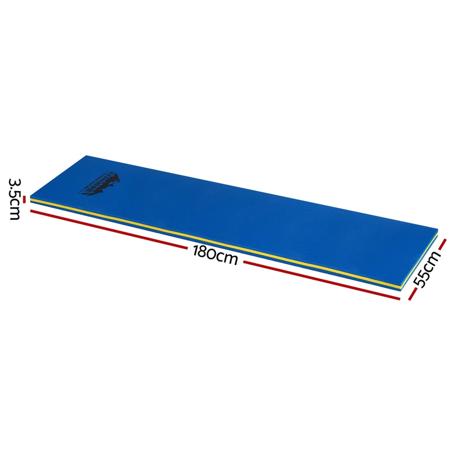 Weisshorn floating water mat 55x180cm, blue and yellow XPE foam, rolled up with storage straps