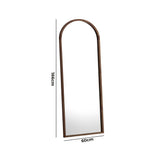 Oikiture Wooden Full Length Mirror 166x60cm Arched Floor Mirrors Brown