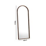 Oikiture Wooden Full Length Mirror 166x60cm Arched Floor Mirrors Brown - Rear View