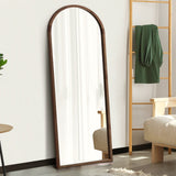 Oikiture Wooden Full Length Mirror 166x60cm Arched Floor Mirrors Brown - Top-Down View