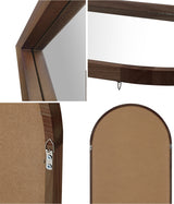 Oikiture Wooden Full Length Mirror 166x60cm Arched Floor Mirrors Brown - Front View