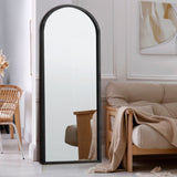 Oikiture Wooden Full Length Mirror 166x60cm Arched Floor Mirror Black