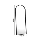 Oikiture Wooden Full Length Mirror 166x60cm Arched Floor Mirror Black - 45-Degree Angle