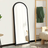 Oikiture Wooden Full Length Mirror 166x60cm Arched Floor Mirror Black - Low Angle