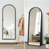 Oikiture Wooden Full Length Mirror 180x70cm Arched Floor Mirrors Black - Top-Down View