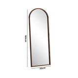 Oikiture Wooden Full Length Mirror 180x70cm Arched Floor Mirrors Brown - Low Angle