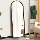 Oikiture Wooden Full Length Mirror 180x70cm Arched Floor Mirrors Brown - Front View
