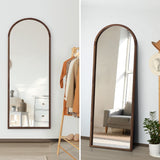 Oikiture Wooden Full Length Mirror 180x70cm Arched Floor Mirrors Brown - Close-Up Angle