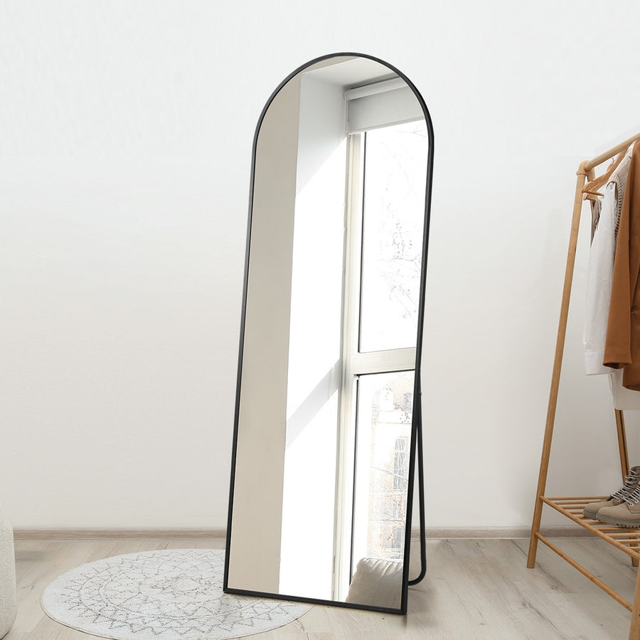 Oikiture 180x70cm Full Length Mirror Arched Floor Mirrors Black