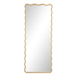 Oikiture Wooden Full Length Mirror 165x60cm Wavy Floor Mirrors - Close-Up Angle