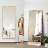 Oikiture Wooden Full Length Mirror 165x60cm Wavy Floor Mirrors - Front View