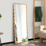 Oikiture Wooden Full Length Mirror 180x70cm Wavy Floor Mirrors - Close-Up Angle
