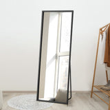 Oikiture Wooden Full Length Mirror Rectangle 166x60cm Black - Rear View